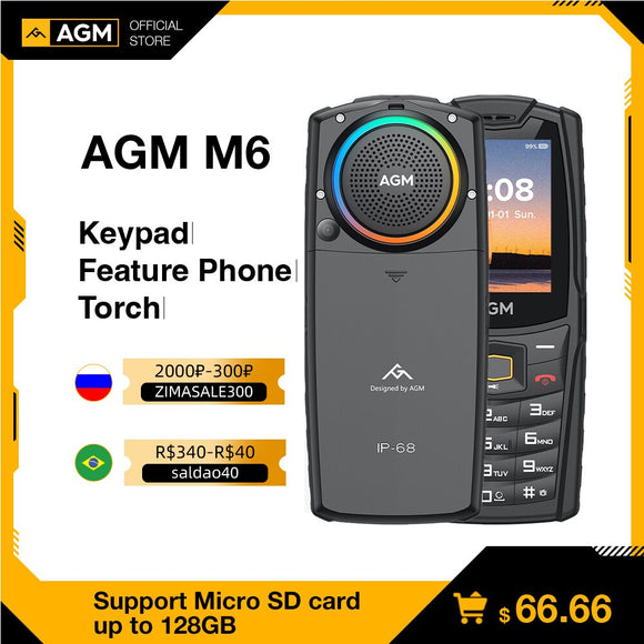 AGM M6 Big Fonts Featured Phone Keypad Rugged Phone Waterproof Mobile Phone Senior Elderly Phone Cellphones 2500mAh Battery